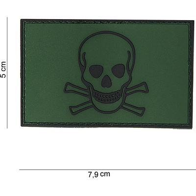 Gumová nášivka 101 Inc Skull and Bones - olivová