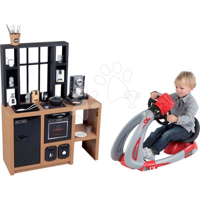 Smoby Set kuchynka moderná Loft Industrial a trenažér V8 Driver so zvukom a svetlom
