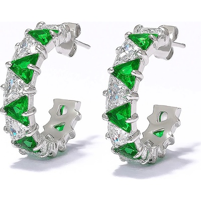 SARINES Kruhové náušnice s bílými a smaragdově zelenými zirkony ve stříbrném tónu S1023