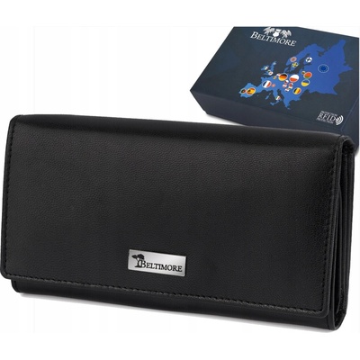 Dámska kožená peňaženka s RFiD ochranou kožená na karty klasická veľká čierna Beltimore
