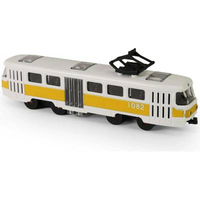 Rappa Kovová česká retro tramvaj žlutá 16cm otevírací dveře