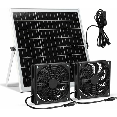 eVatmaster Solární ventilátor, 15W vodotěsná sada solárního ventilátoru s dvojitým stejnosměrným ventilátorem pro malé kurníky, skleníky, kůlny, boudy pro domácí mazlíčky, odsávání oken