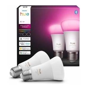 Philips White & Color Ambiance E27 LED light bulb, 1100lm, 16 million colors, dimmable LED light, bulbs controllable via app and voice, compatible with Amazon Alexa, pack of 2, new generation - 929003853502