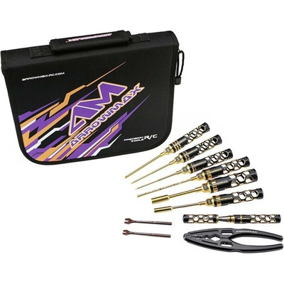 Arrowmax AM Toolset For 1/10 Electric Touring Cars 10pcs With Tools Bag Black Golden AM-199444