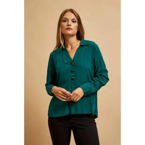 Moodo Риза с V-образен деколте в смарагдов цвят Moodo Moodo | Zelen | ЖЕНИ | 46