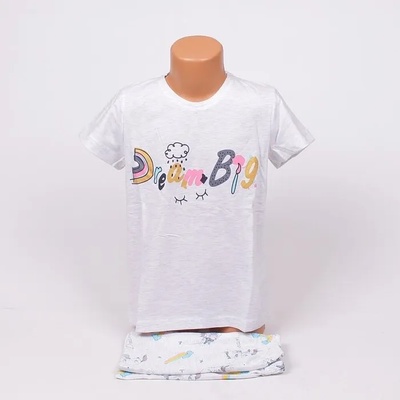 Детска лятна пижама в бледосив цвят с цветен надпис