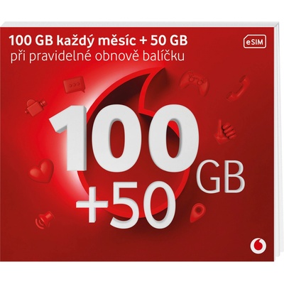 Vodafone SIM Předplacená karta GIGA 100GB + 50Kč kredit Forma SIM: eSIM