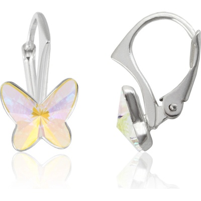 Swarovski Elements Butterfly dětské stříbrné náušnice visací bílý duhový motýl motýlci 31251.1 Crystal AB bílá křišťálová duhová měňavá
