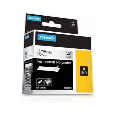 Dymo Rhino 622289, 12mm x 5,5m, čierna tlač/priehľadný podklad, originálna páska