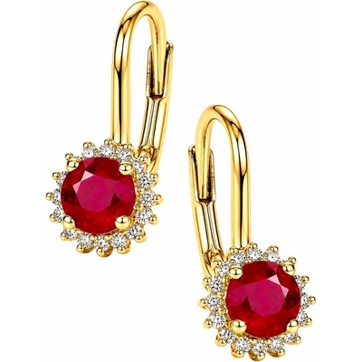 Zlaton Náušnice žluté zlato visací 1.7cm 2.25g s rubínem 1.270ct a diamanty 0.170ct N19062603436