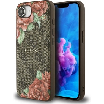 GUESS Калъф Guess 4G Flowers Print MagSafe за iPhone 16e - кафяв