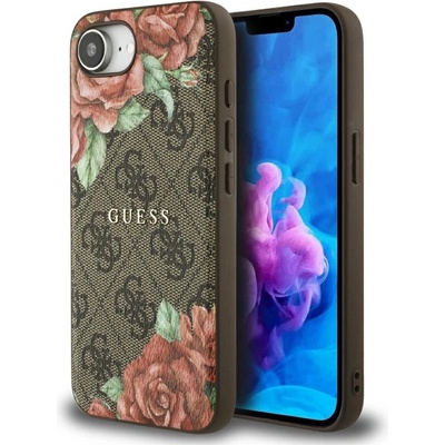 GUESS Калъф Guess 4G Flowers Print MagSafe за iPhone 16e - кафяв