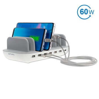 4smarts Станция за зареждане 4smarts Office Station, 7 в 1, 6x USB и 1x USB-C, 60W, Бяла (4S462310) (4S462310)