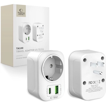 Tech-Protect ta100 travel adapter us to eu white (5906302368532)