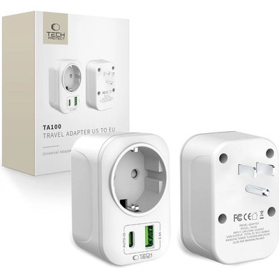 Tech-Protect ta100 travel adapter us to eu white (5906302368532)