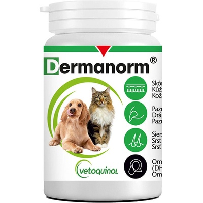 Vetoquinol S. A Dermanorm/Дерманорм - Хранителна добавка за здрава кожа и блестяща козина при кучета и котки - 90 капсули