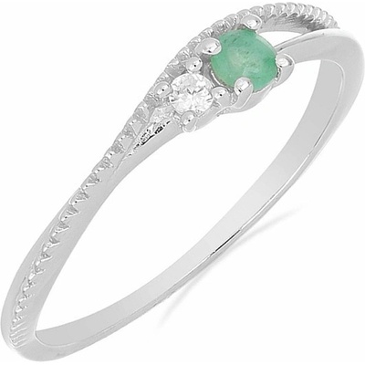 Nefertitis Prsten stříbrný s broušeným smaragdem a zirkonem 031121 EM