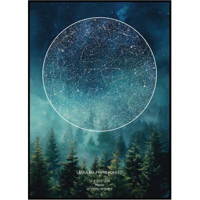 Jen tak z lásky Hvězdná mapa životního okamžiku - Váš originální dárek s hloubkou Rozměr plakátu: 50 × 70 cm (PDF e-mailem), Barva pozadí: Les, Volba rámu: Bez rámu