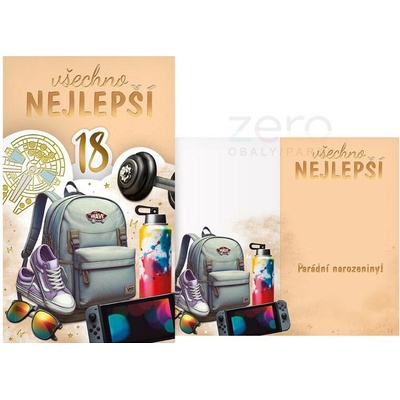 Přání s textem narozeninové otočné + obálka - batoh