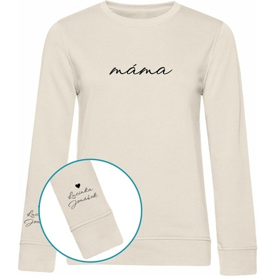 Dámská mikina MÁMA CLASSIC a jména dětí na rukávu Krémová Černý – Zboží Dáma