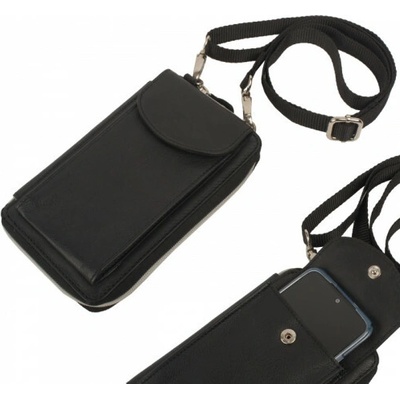 Taška přes rameno na smartphone HUNTER černá kůže 20 × 13 cm