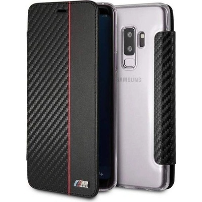 BMW M Collection Booktype Case - дизайнерски кожен калъф, тип портфейл за Samsung Galaxy S9 Plus (черен-червен)