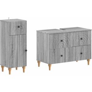 vidaXL Комплект шкафове за баня от 2 части ALKMAAR Сив Сонома (3417672)