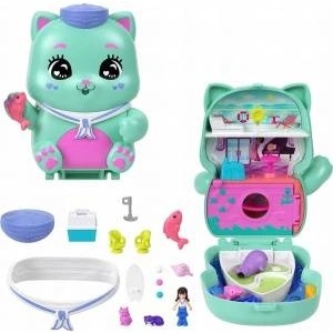 Mattel Polly Pocket Koci rejs Zestaw kompaktowy: 1 mikro lalka, 2 figurki kotków i akcesoria JCR37 MATTEL