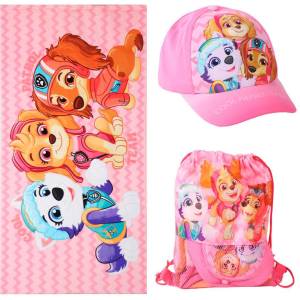 Cerda Детски плажен комплект Cerda - Paw Patrol, шапка, плажна кърпа и раница, розови (2200010694) - ozone