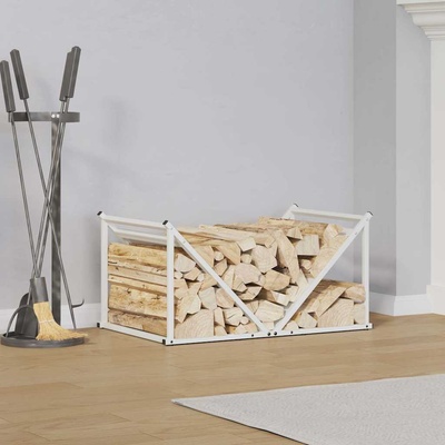 vidaXL Стойка за дърва, бяла, 70x43x34, 5 см, студеновалцувана стомана (864174)