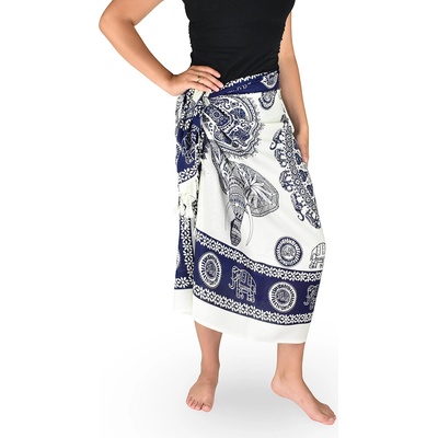 Thajsko Sarong Pareo BUN hlava slona bielo-modrý
