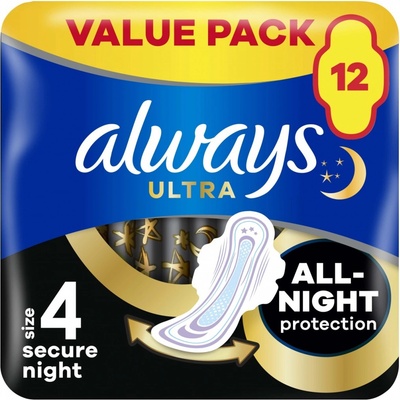 Always Ultra Secure Night hygienické vložky s krídelkami 12 ks