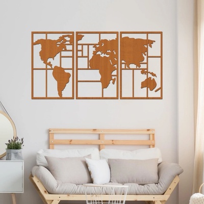 dřevo života Dřevěná mapa světa GEOMETRY Zvolte barvu dekoru: Třešeň, Velikost map: 90x48