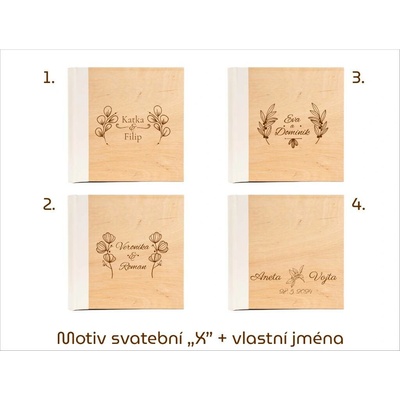 GEDEON Fotoalbum 10x15 200 foto Wood white GRAVÍR Motiv gravíru: Motiv svatební "X" + vlastní jména
