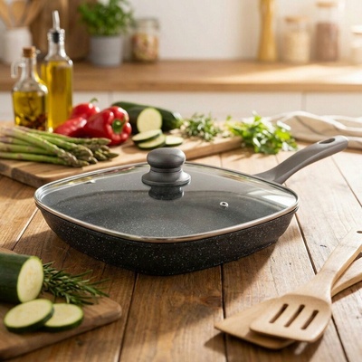 CS Solinger CS-060688 Pánev grilovací s poklicí a mramorovým povrchem emden 28 cm