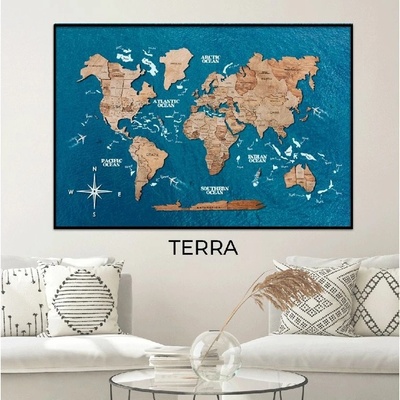 Enjoy the Wood 3D nástěnný obraz Panel World Map Single Terra Ocean M