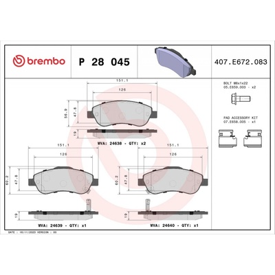 Sada brzdových platničiek kotúčovej brzdy BREMBO P 28 045