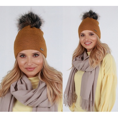 Fashionweek dámská zimní čepice s bambulí ZIZI39/P14 hořčičný