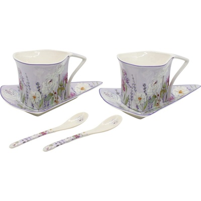 Home Elements Šálky s podšálky a lžičkami tvarované Levandule 2 x 250 ml