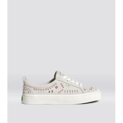 Cariuma Oca Low Smoke White Suede Embroidered Sneaker
