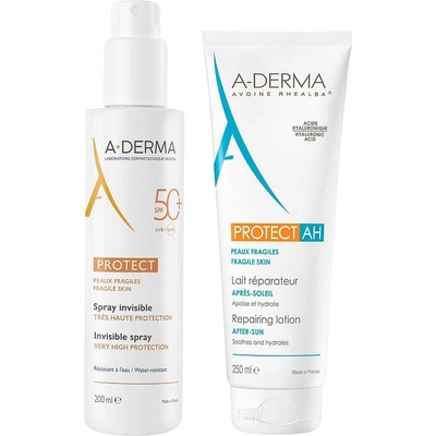 A-DERMA Protect Комплект - Слънцезащитен спрей и Лосион за след слънце, 200 + 250 ml
