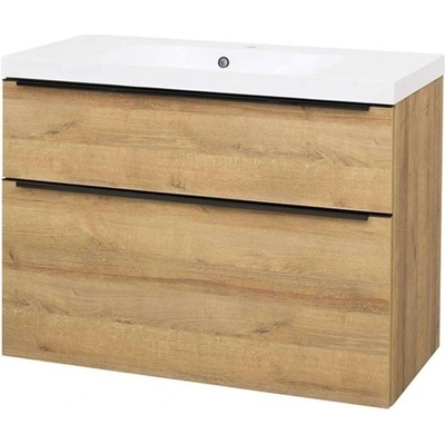 Mereo CN522MB Mailo, s umývadlom z liateho mramoru 101 cm, dub Riviera, čierne madlo
