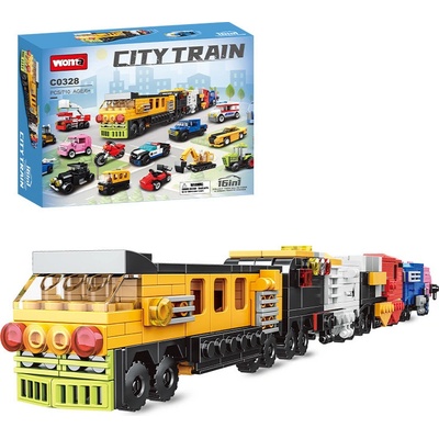 Woma Stavebnice vlak sestavený ze 16 samostatných vozidel, 710 ks