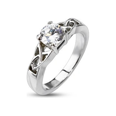 Šperky eshop ocelový zásnubní prsten uzlíky kolem kulatého zirkonu K15.15