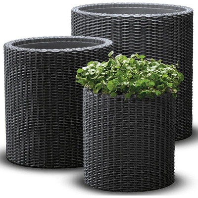 Keter S + M + L Cylinder Planter ratan Sada 3ks antracit