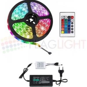  Комплект 5 м RGB LED лента, FLAGLIGHT, SMD5050 60 LED/m IP20+IR контролер 24 key+адаптер (1144c)