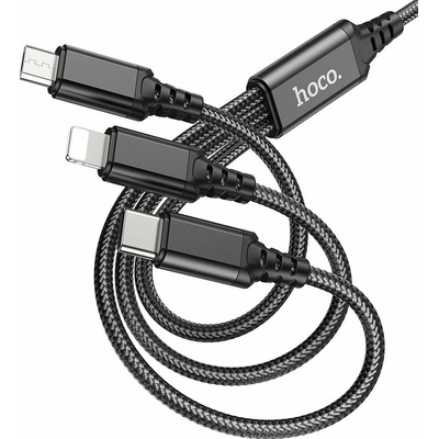 Hoco X76 USB 3v1 Apple Lightning / Micro USB / USB-C, 2A, 1m, černý