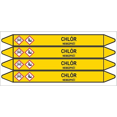 Značení potrubí, chlór,4 ks, 250 × 26 mm PZ 007412
