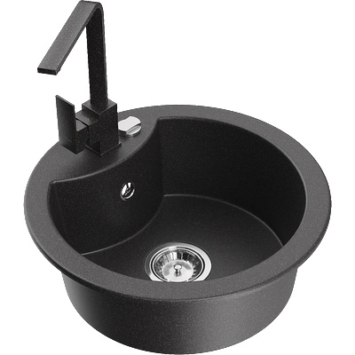 Mexen Diego гранитна мивка с 1 отделение с кухненски смесител Rita, черен на петна - 6512-76-670300-76 (6512-76-670300-76)