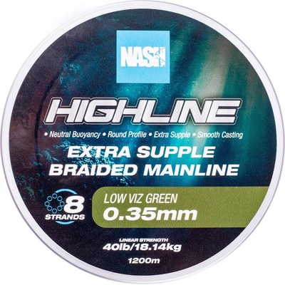 Nash Splétaná Šňůra Highline Extra Supple Braid Green 1200m 0,35mm 18,14kg